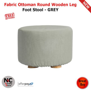 Fabric Ottoman Round Wooden Leg Foot Stool - GREY
