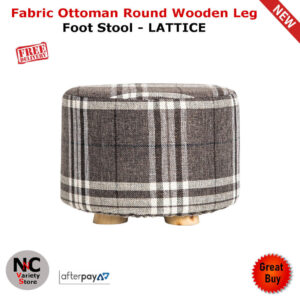 Fabric Ottoman Round Wooden Leg Foot Stool - LATTICE