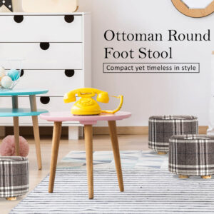 Fabric Ottoman Round Wooden Leg Foot Stool - Lattice - Image 13