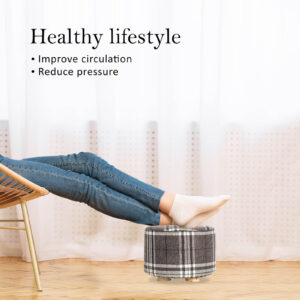 Fabric Ottoman Round Wooden Leg Foot Stool - Lattice - Image 3