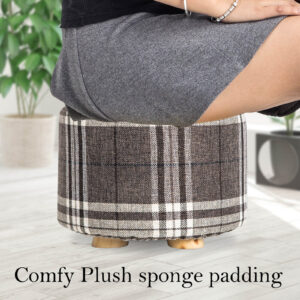 Fabric Ottoman Round Wooden Leg Foot Stool - Lattice - Image 5