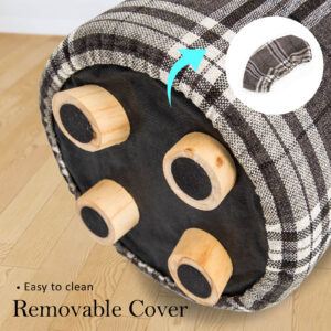 Fabric Ottoman Round Wooden Leg Foot Stool - Lattice - Image 6