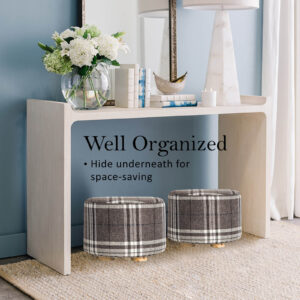 Fabric Ottoman Round Wooden Leg Foot Stool - Lattice - Image 7