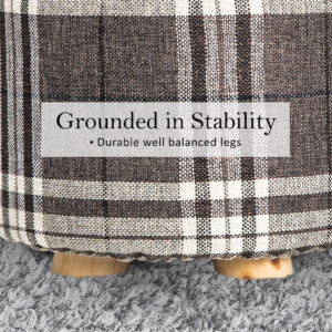 Fabric Ottoman Round Wooden Leg Foot Stool - Lattice - Image 9