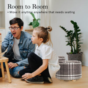 Fabric Ottoman Round Wooden Leg Foot Stool - Lattice - Image 10