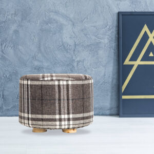 Fabric Ottoman Round Wooden Leg Foot Stool - Lattice - Image 11