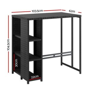 Gardeon Outdoor Bar Table Wicker Dining Bistro Glass Desk