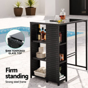 Gardeon Outdoor Bar Table Wicker Dining Bistro Glass Desk