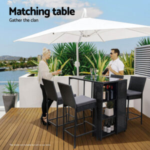 Gardeon Outdoor Bar Table Wicker Dining Bistro Glass Desk