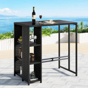 Gardeon Outdoor Bar Table Wicker Dining Bistro Glass Desk