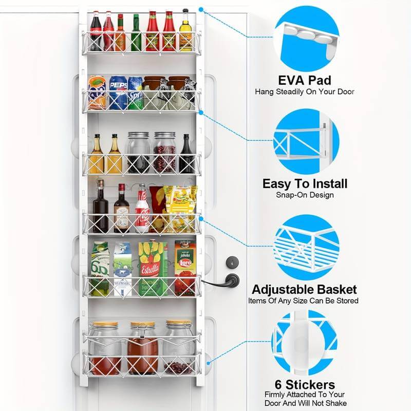 6 Tier Adjustable Baskets Over Door Pantry Organiser – Nice N Cheap Variety Store 6 Tier Adjustable Baskets Over Door Pantry Organiser - Image 4