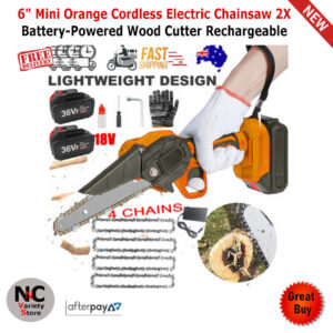 6" Mini Orange Cordless Electric Chainsaw 2X Battery