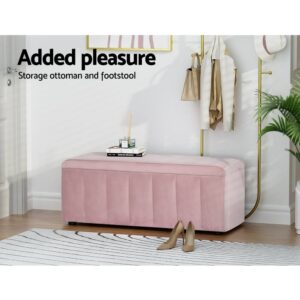 Artiss Velvet Storage Ottoman 103Cm Pink – Nice N Cheap Variety Store Velvet Storage Ottoman