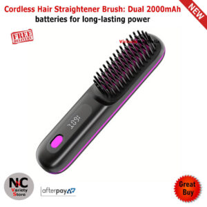 Cordless Hair Straightener Brush: Dual 2000mAh batteries (Black)