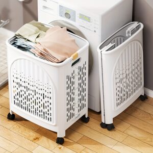 A Wheeled Foldable Plastic Laundry Basket For Design Convenience. - Image 9