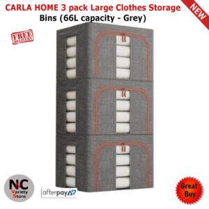 CARLA HOME 3 pack Large Clothes Storage Bins - Grey