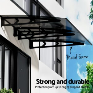 Instahut Window Door Awning Canopy 1Mx2M Grey Solid Sheet Metal Frame - Image 4