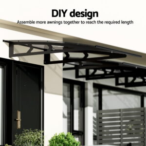 Instahut Window Door Awning Canopy 1Mx2M Grey Solid Sheet Metal Frame - Image 6