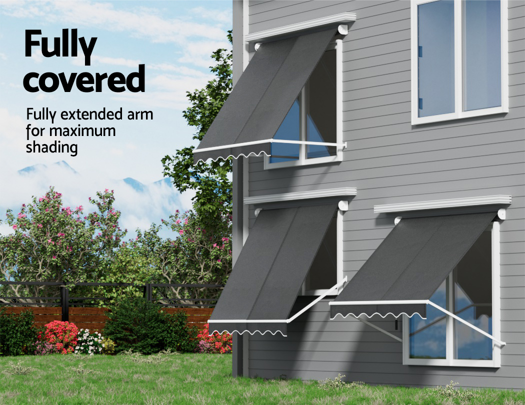 Instahut Retractable Fixed Pivot Arm Window Awning Outdoor Blinds 2.1X2.1M Grey – Nice N Cheap Variety Store Instahut Retractable Fixed Pivot Arm Window Awning Outdoor Blinds 2.1X2.1M Grey - Image 5