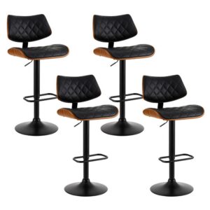 Artiss 4x Bar Stools Kitchen Dining Chairs in black and bentwood arranged neatly along a modern kitchen island bench