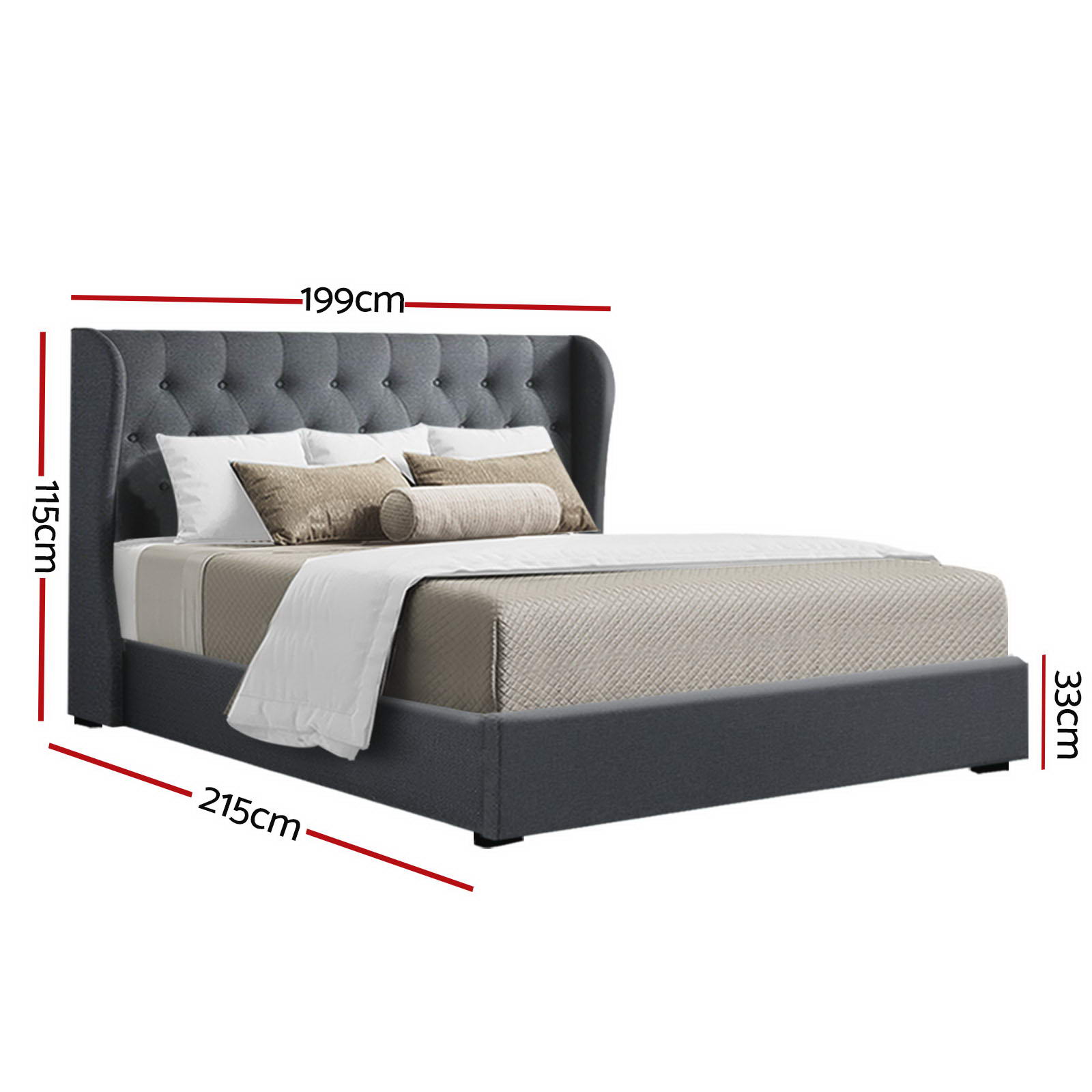 Artiss King Size Gas Lift Bed Frame - Charcoal Issa – Nice N Cheap Variety Store King Size Gas Lift Bed