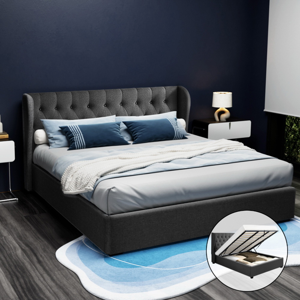 Artiss King Size Gas Lift Bed Frame - Charcoal Issa – Nice N Cheap Variety Store King Size Gas Lift Bed