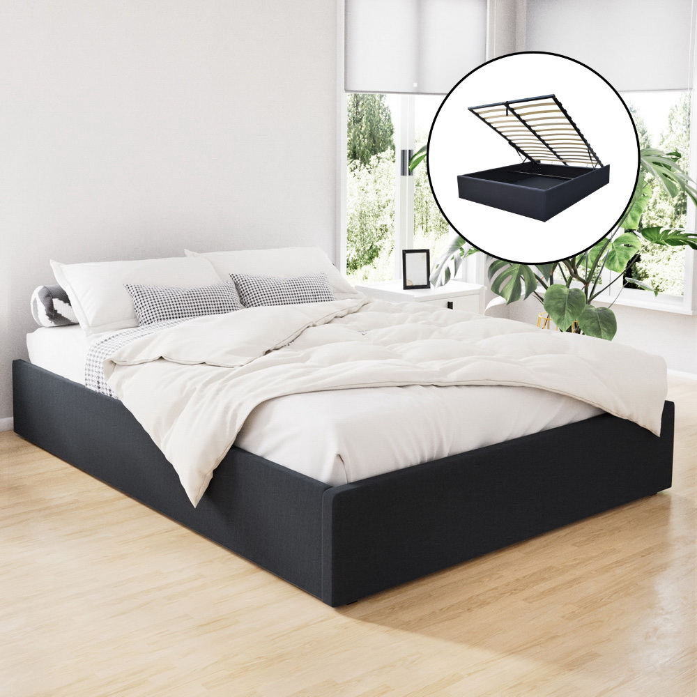 Artiss Toki Queen Gas Lift Bed Frame - Charcoal – Nice N Cheap Variety Store Queen Gas Lift Bed Frame
