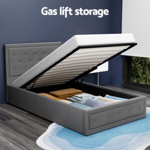 Artiss King Single Gas Lift Bed Frame - Grey Wood – Nice N Cheap Variety Store King Single Gas Lift Bed