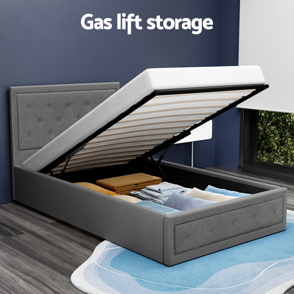 Artiss King Single Gas Lift Bed Frame - Grey Wood – Nice N Cheap Variety Store King Single Gas Lift Bed