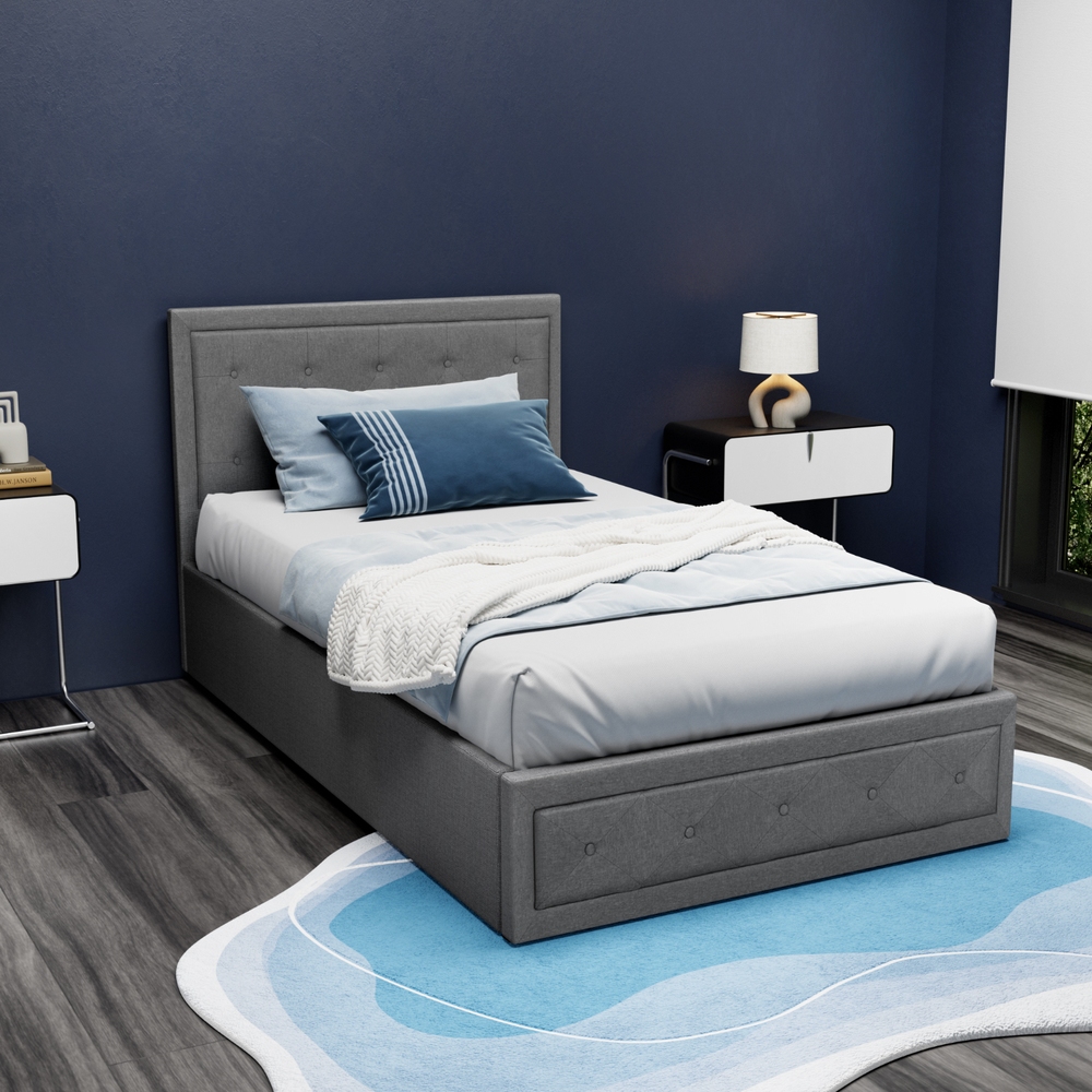 Artiss King Single Gas Lift Bed Frame - Grey Wood – Nice N Cheap Variety Store King Single Gas Lift Bed