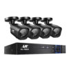 Ul-Tech 4 Channel Cctv Security System Kit Showing Four Black Cameras And A 5-In-1 Dvr Unit With Structural Cables.