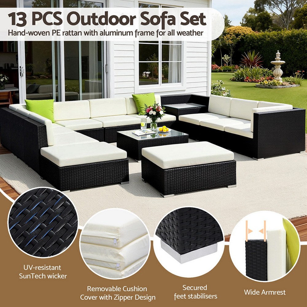 Gardeon 13-Piece Outdoor Wicker Sofa Set – Nice N Cheap Variety Store Outdoor Wicker Sofa Set