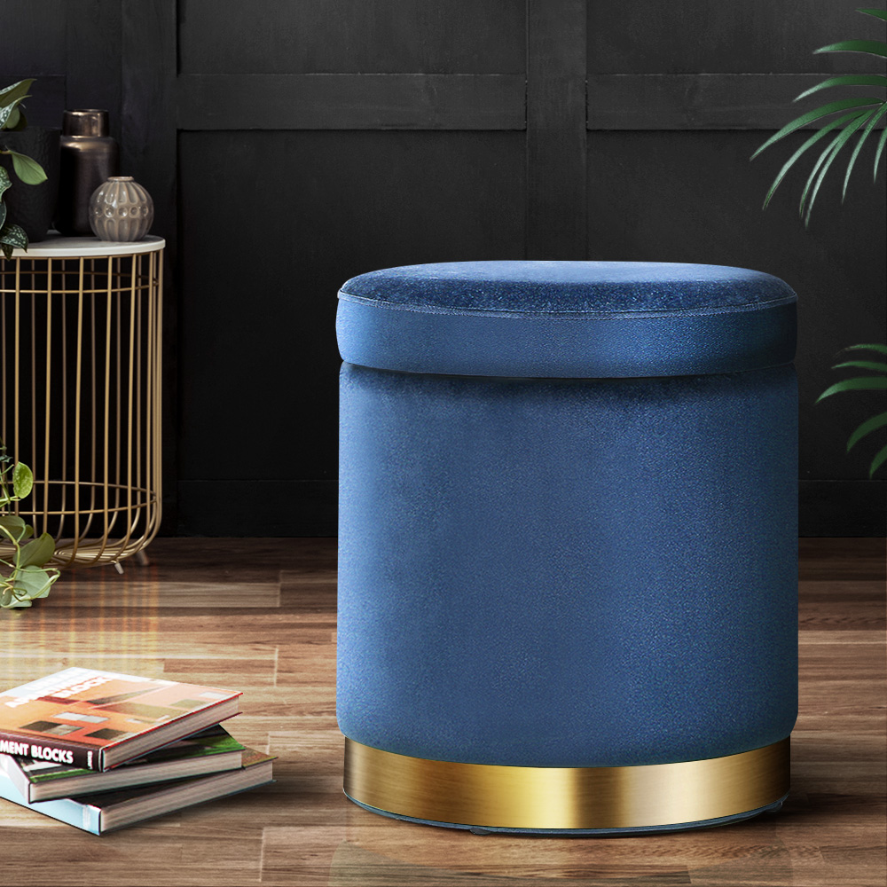 Artiss Round Velvet Ottoman Storage Stool - Navy – Nice N Cheap Variety Store Velvet Ottoman Storage
