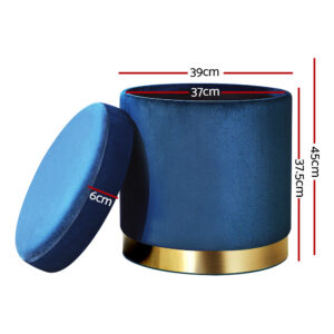 Artiss Round Velvet Ottoman Storage Stool - Navy – Nice N Cheap Variety Store Velvet Ottoman Storage