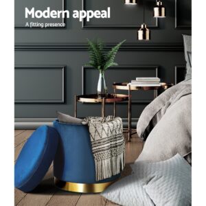 Artiss Round Velvet Ottoman Storage Stool - Navy – Nice N Cheap Variety Store Velvet Ottoman Storage
