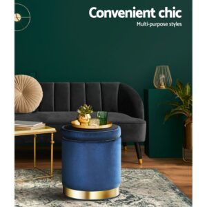 Artiss Round Velvet Ottoman Storage Stool - Navy – Nice N Cheap Variety Store Velvet Ottoman Storage