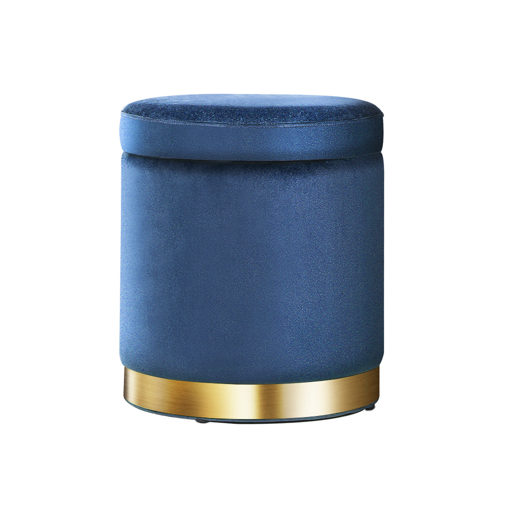 Artiss Round Velvet Ottoman Storage Stool - Navy – Nice N Cheap Variety Store Velvet Ottoman Storage