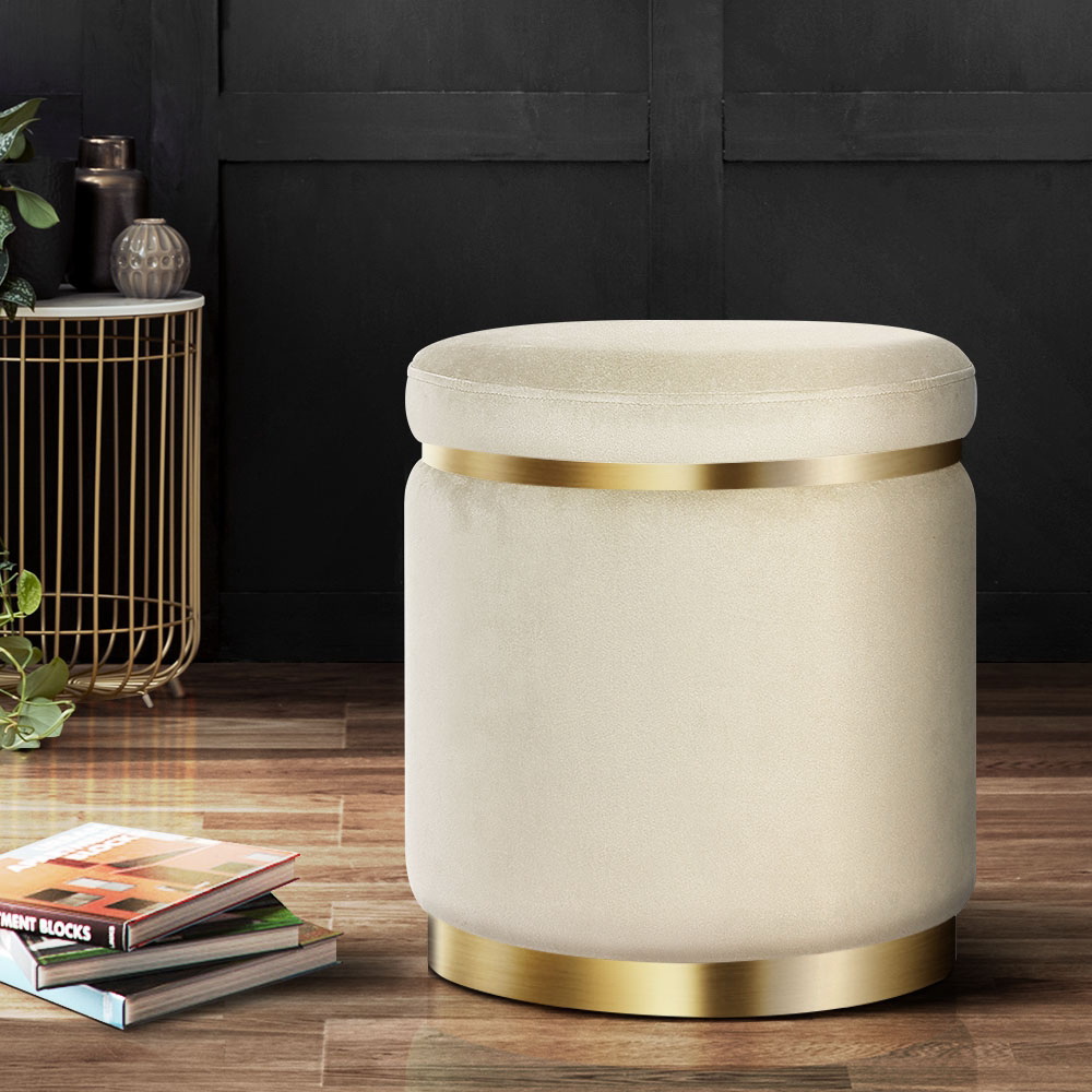 Artiss Round Velvet Ottoman Foot Stool - Cream – Nice N Cheap Variety Store Round Velvet Ottoman