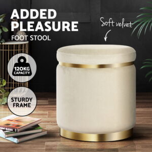 Artiss Round Velvet Ottoman Foot Stool - Cream – Nice N Cheap Variety Store Round Velvet Ottoman