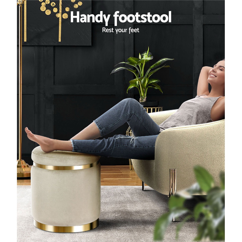 Artiss Round Velvet Ottoman Foot Stool - Cream – Nice N Cheap Variety Store Round Velvet Ottoman