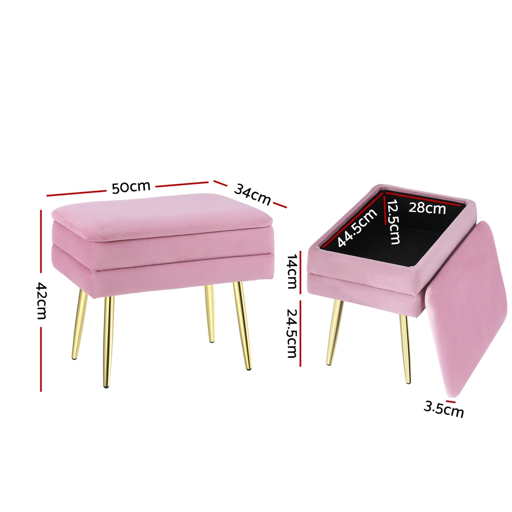 Artiss Velvet Pink Ottoman Storage Foot Stool – Nice N Cheap Variety Store Velvet Pink Ottoman