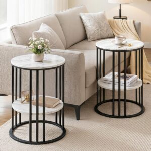 Artiss Set of 2 Side Tables Round Marble Effect Coffee Table