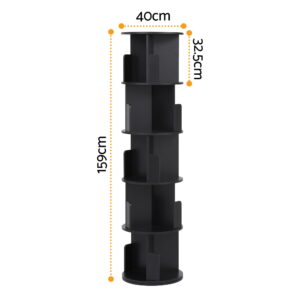 Artiss 5-Tier Swivel Bookshelf | Round Black Display – Nice N Cheap Variety Store Swivel Bookshelf