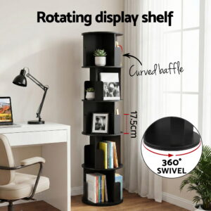 Artiss 5-Tier Swivel Bookshelf | Round Black Display – Nice N Cheap Variety Store Swivel Bookshelf