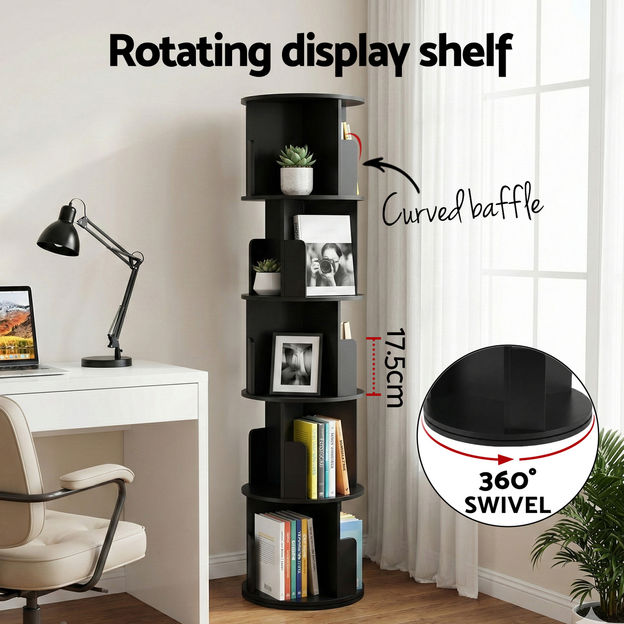 Artiss 5-Tier Swivel Bookshelf | Round Black Display – Nice N Cheap Variety Store Swivel Bookshelf