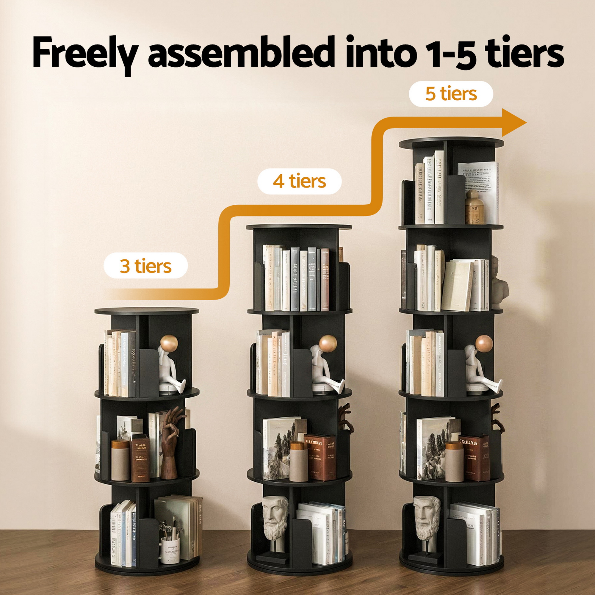 Artiss 5-Tier Swivel Bookshelf | Round Black Display – Nice N Cheap Variety Store Swivel Bookshelf