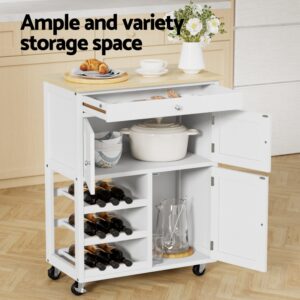 Artiss Kitchen Island Trolley | White &Amp; Oak Storage Cart – Nice N Cheap Variety Store Kitchen Island Trolley