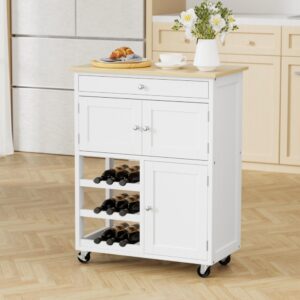 Artiss Kitchen Island Trolley | White &Amp; Oak Storage Cart – Nice N Cheap Variety Store Kitchen Island Trolley