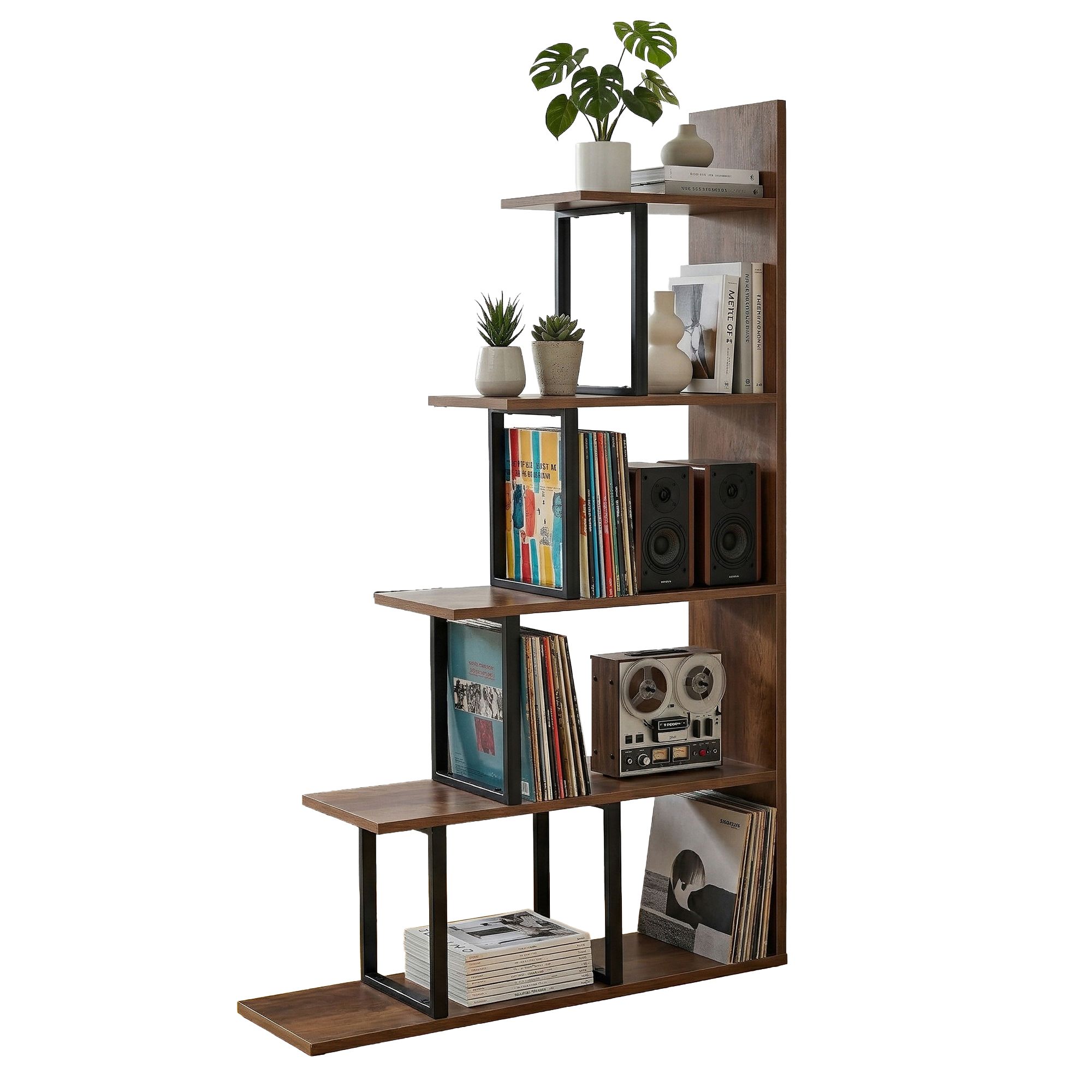 Artiss 5 Tiers Bookshelf Ladder Corner Shelf Bookcase Walnut – Nice N Cheap Variety Store Artiss 5 Tiers Bookshelf Ladder Corner Shelf Bookcase Walnut - Image 2