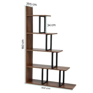 Artiss 5 Tiers Bookshelf Ladder Corner Shelf Bookcase Walnut – Nice N Cheap Variety Store Artiss 5 Tiers Bookshelf Ladder Corner Shelf Bookcase Walnut - Image 3